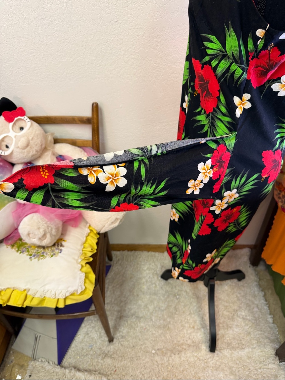 Evergreen Island Made In Hawaii Tropical Floral Wrap Dress Black Hibiscus LARGE - Picture 5 of 14